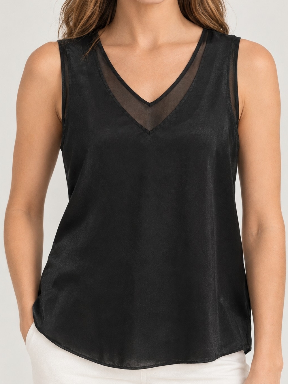 2/$60 Banana Republic Women’s 100% Silk Tank Top – S/P Black Sheer Mesh V-Neck